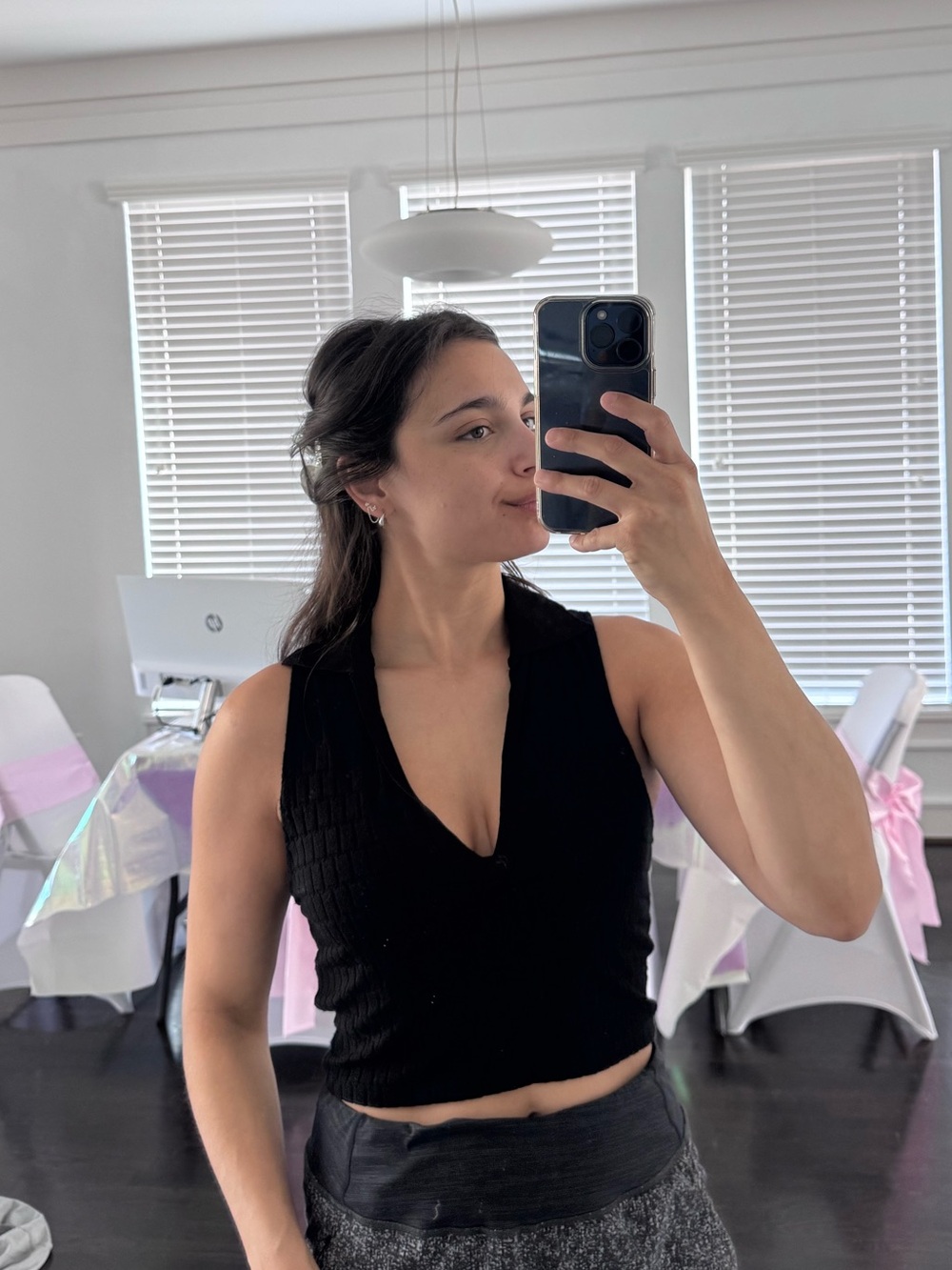 Zara Black Ribbed V-Neck Cropped Tank